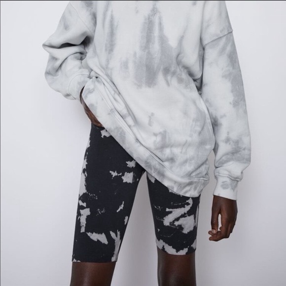 New Zara Tie Dye Stretch Bleach Design Gray Biker Shorts Medium 6050/406 - Picture 2 of 8